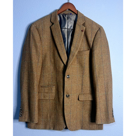 Alan Flusser Mens Brown Suit Jacket Blazer Large Wool Professor Single Breast - Picture 1 of 16